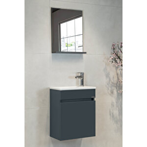 Fit Banyo Dolabı Seti (45 Cm Koyu Gri Aynalı Lavabolu Mdf) Koyu Gri