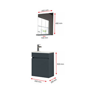 Fit Banyo Dolabı Seti (45 Cm Koyu Gri Aynalı Lavabolu Mdf) Koyu Gri