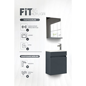 Fit Banyo Dolabı Seti (45 Cm Koyu Gri Aynalı Lavabolu Mdf)