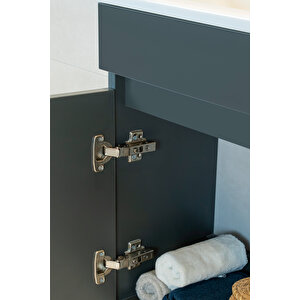 Fit Banyo Dolabı Seti (45 Cm Koyu Gri Aynalı Lavabolu Mdf)