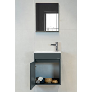 Fit Banyo Dolabı Seti (45 Cm Koyu Gri Aynalı Lavabolu Mdf)