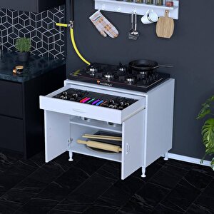 Qplas (xxl) Ocak Altı 1 Çekmece Ve Kapaklı 1 Raflı Set 75 Cm Genişlik 56 Cm Derinlik