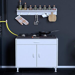 Qplas (xxxl) Ocak Altı 1 Çekmece Ve Kapaklı 1 Raflı Set 80 Cm Genişlik 56 Cm Derinlik + Askılı Baharat Rafı 80 cm