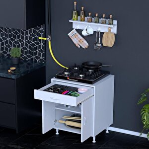 Qplas (l) Ocak Altı 1 Çekmece Ve Kapaklı 1 Raflı Set 65 Cm Genişlik 48 Cm Derinlik + Askılı Baharat Rafı