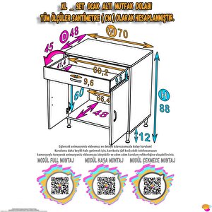 Doqu (xl) Ocak Altı 1 Çekmece Ve Kapaklı 1 Tüp Gözlü Set 70 Cm Genişlik 48 Cm Derinlik
