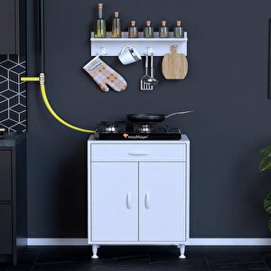 Qplas (m) Ocak Altı 1 Çekmece Ve Kapaklı 1 Raflı Set 60 Cm Genişlik 48 Cm Derinlik + Askılı Baharat Rafı 60 cm