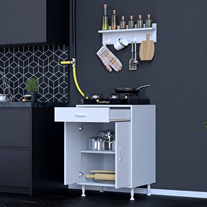 Qplas (m) Ocak Altı 1 Çekmece Ve Kapaklı 1 Raflı Set 60 Cm Genişlik 48 Cm Derinlik + Askılı Baharat Rafı 60 cm