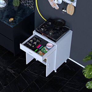 Qplas (m) Ocak Altı 1 Çekmece Ve Kapaklı 1 Raflı Set 60 Cm Genişlik 48 Cm Derinlik + Askılı Baharat Rafı 60 cm