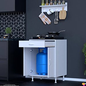 Doqu (l) Ocak Altı 1 Çekmece Ve Kapaklı 1 Tüp Gözlü Set 65 Cm Genişlik 56 Cm Derinlik + Askılı Baharat Rafı 65 cm