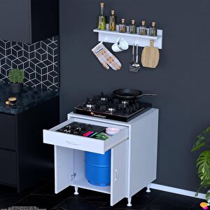 Doqu (l) Ocak Altı 1 Çekmece Ve Kapaklı 1 Tüp Gözlü Set 65 Cm Genişlik 56 Cm Derinlik + Askılı Baharat Rafı