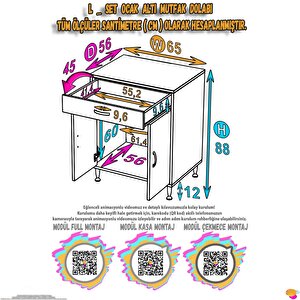 Doqu (l) Ocak Altı 1 Çekmece Ve Kapaklı 1 Tüp Gözlü Set 65 Cm Genişlik 56 Cm Derinlik