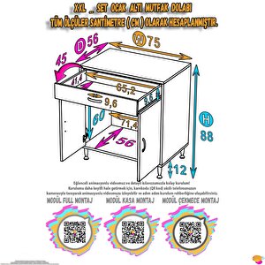 Doqu (xxl) Ocak Altı 1 Çekmece Ve Kapaklı 1 Tüp Gözlü Set 75 Cm Genişlik 56 Cm Derinlik