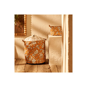 Indian Ağzı Büzgülü Çamaşır Sepeti Hardal (36x40 Cm) - Organizer Hediyeli Hardal