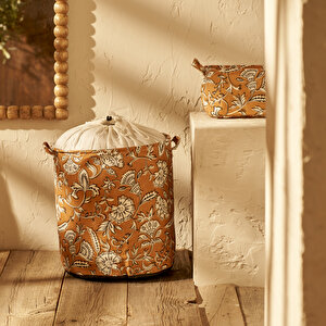 Indian Ağzı Büzgülü Çamaşır Sepeti Hardal (36x40 Cm) - Organizer Hediyeli Hardal