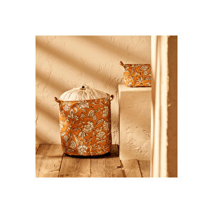 Indian Ağzı Büzgülü Çamaşır Sepeti Hardal (36x40 Cm) - Organizer Hediyeli Hardal