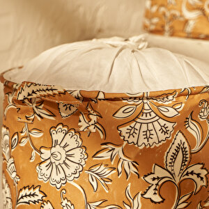 Indian Ağzı Büzgülü Çamaşır Sepeti Hardal (36x40 Cm) - Organizer Hediyeli Hardal