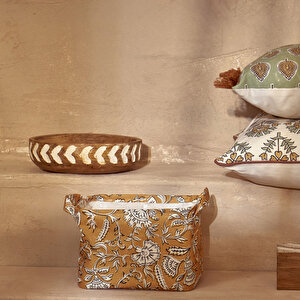 Indian Ağzı Büzgülü Çamaşır Sepeti Hardal (36x40 Cm) - Organizer Hediyeli Hardal