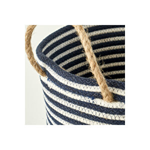 %100 Pamuk Valesa Kulplu Sepet Lacivert (21x21x23 Cm) Lacivert