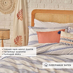 %100 Pamuk Saten Marine King Size Nevresim Seti Mavi (240x220 Cm) Mavi