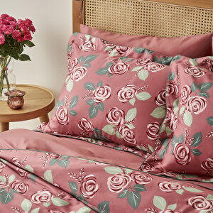 %100 Pamuk Saten Rose Çift Kişilik Nevresim Seti Mürdüm (200x220 Cm) Mürdüm