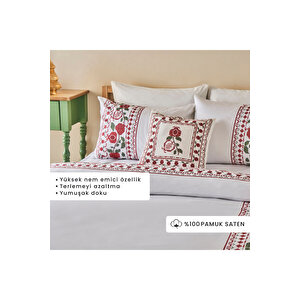 %100 Pamuk Saten Jolly Çift Kişilik Nevresim Seti Kırmızı (200x220 Cm) Kırmızı