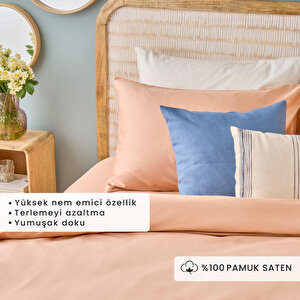 %100 Pamuk Saten Supreme Çift Kişilik Nevresim Seti Somon (200x220 Cm) Somon