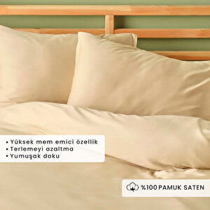 %100 Pamuk Saten Supreme Basic Super King Size Nevresim Seti Bej (260x240 Cm) Bej
