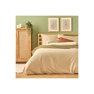 %100 Pamuk Saten Supreme Basic Super King Size Nevresim Seti Bej (260x240 Cm) Bej