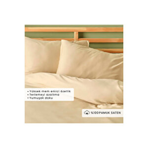 %100 Pamuk Saten Supreme Basic Super King Size Nevresim Seti Bej (260x240 Cm) Bej