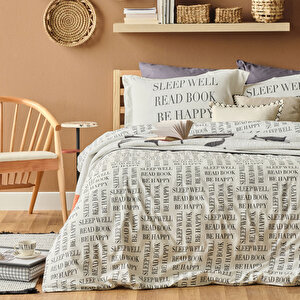%100 Pamuk Ranforce Book Lovers King Size Nevresim Seti Antrasit (240x220 Cm) Antrasit