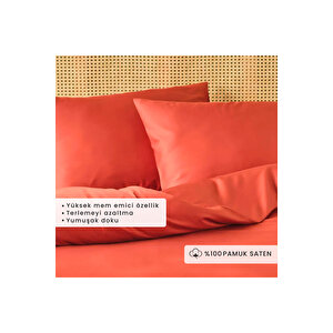 %100 Pamuk Saten Supreme Basic Super King Size Nevresim Seti Kiremit (260x240 Cm) Kiremit