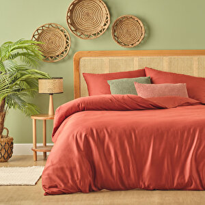 %100 Pamuk Saten Supreme Basic Super King Size Nevresim Seti Kiremit (260x240 Cm) Kiremit