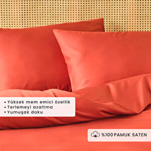 %100 Pamuk Saten Supreme Basic Super King Size Nevresim Seti Kiremit (260x240 Cm) Kiremit