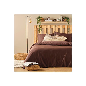 %100 Pamuk Saten Supreme Basic Super King Size Nevresim Seti Kahverengi (260x240 Cm) Kahverengi