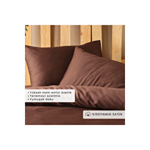 %100 Pamuk Saten Supreme Basic Super King Size Nevresim Seti Kahverengi (260x240 Cm) Kahverengi