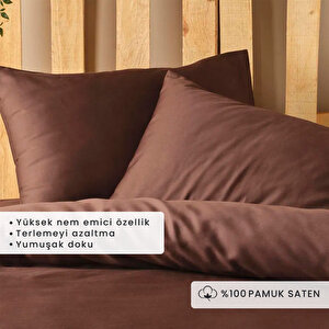 %100 Pamuk Saten Supreme Basic Super King Size Nevresim Seti Kahverengi (260x240 Cm) Kahverengi