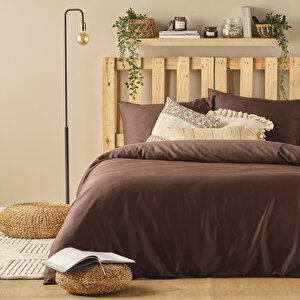 %100 Pamuk Saten Supreme Basic Super King Size Nevresim Seti Kahverengi (260x240 Cm) Kahverengi