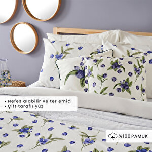 %100 Pamuk Ranforce Blueberry King Size Nevresim Seti (240x220 Cm) Çok Renkli