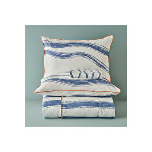 %100 Pamuk Saten Marine Çift Kişilik Nevresim Seti Mavi-beyaz  (200x220 Cm) Mavi-beyaz