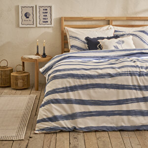 %100 Pamuk Saten Marine King Size Nevresim Seti Mavi-beyaz (240x220 Cm) Mavi-beyaz
