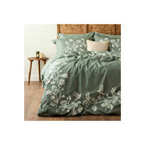 %100 Pamuk Saten Jude Çift Kişilik Nevresim Seti Yeşil (200x220 Cm) Yeşil