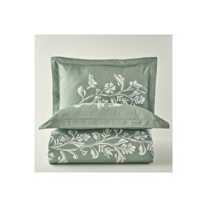 %100 Pamuk Saten Jude Çift Kişilik Nevresim Seti Yeşil (200x220 Cm) Yeşil