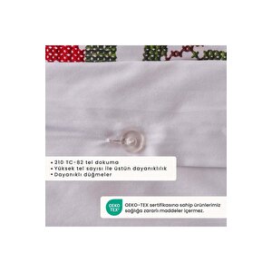 %100 Pamuk Saten Jolly King Size Nevresim Seti Kırmızı-yeşil (240x220 Cm) Kırmızı