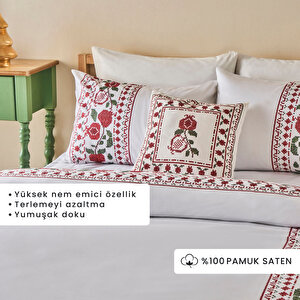 %100 Pamuk Saten Jolly Tek Kişilik Nevresim Seti Kırmızı (160x220 Cm) Kırmızı