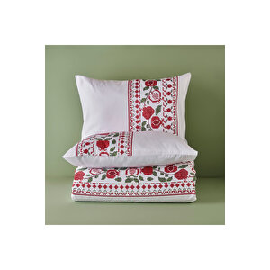 %100 Pamuk Saten Jolly Tek Kişilik Nevresim Seti Kırmızı (160x220 Cm) Kırmızı