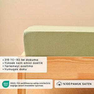 %100 Pamuk Saten King Size Lastikli Çarşaf Sisli Yeşil (180x200x35 Cm) Sisli Yeşil