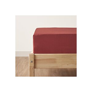 %100 Pamuk Saten Basic Çift Kişilik Lastikli Çarşaf Bordo (160x200x35 Cm) Bordo