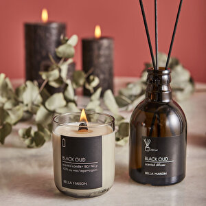 Black Oud Ahşap Fitilli Soy Wax Mum Antrasit