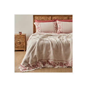 %100 Pamuk Rose Jakarlı Çift Kişilik Yatak Örtüsü Seti Krem (240x260 Cm) Krem