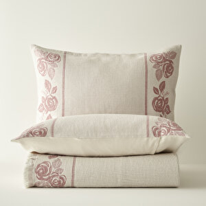 %100 Pamuk Rose Jakarlı Çift Kişilik Yatak Örtüsü Seti Krem (240x260 Cm) Krem